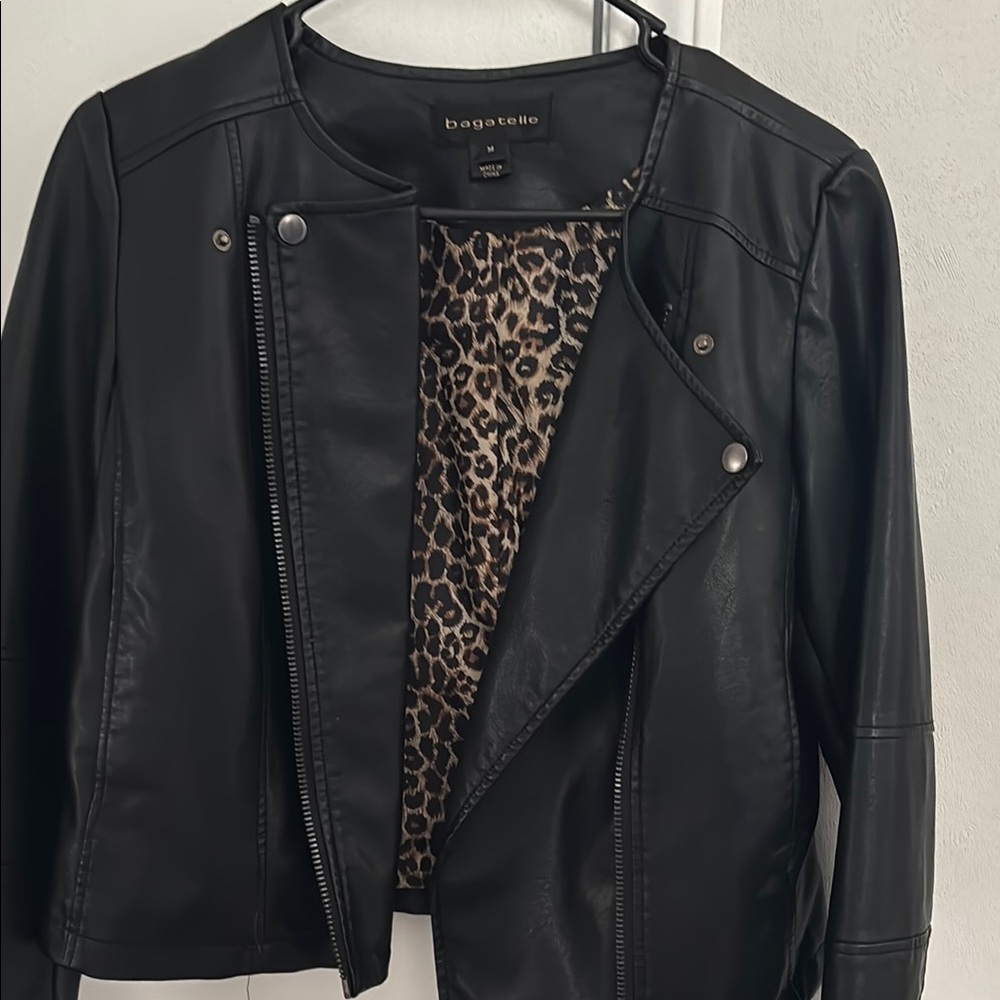 Bagatelle Black Leather Moto Jacket with Asymmetrical Zipper